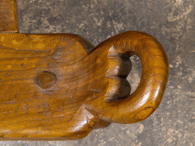 English 19th Century Walnut Folk Low Chair with Three-Legged Base - Image 10