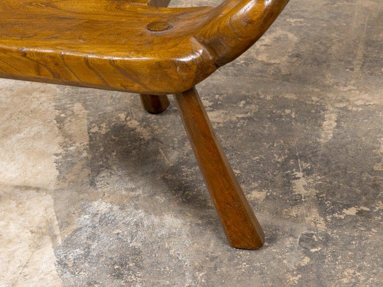 English 19th Century Walnut Folk Low Chair with Three-Legged Base - Image 7