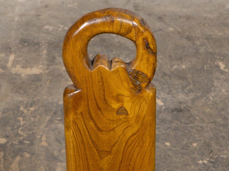 English 19th Century Walnut Folk Low Chair with Three-Legged Base - Image 12