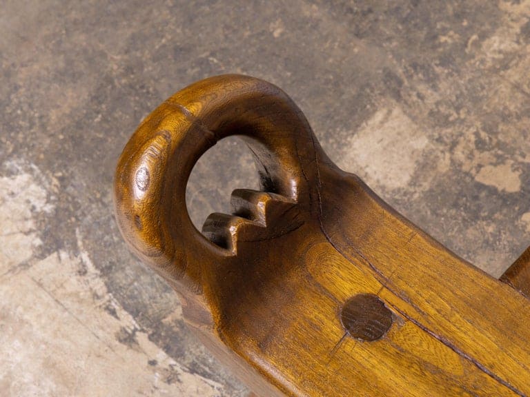 English 19th Century Walnut Folk Low Chair with Three-Legged Base - Image 10