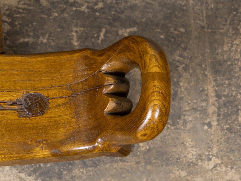 English 19th Century Walnut Folk Low Chair with Three-Legged Base - Image 8