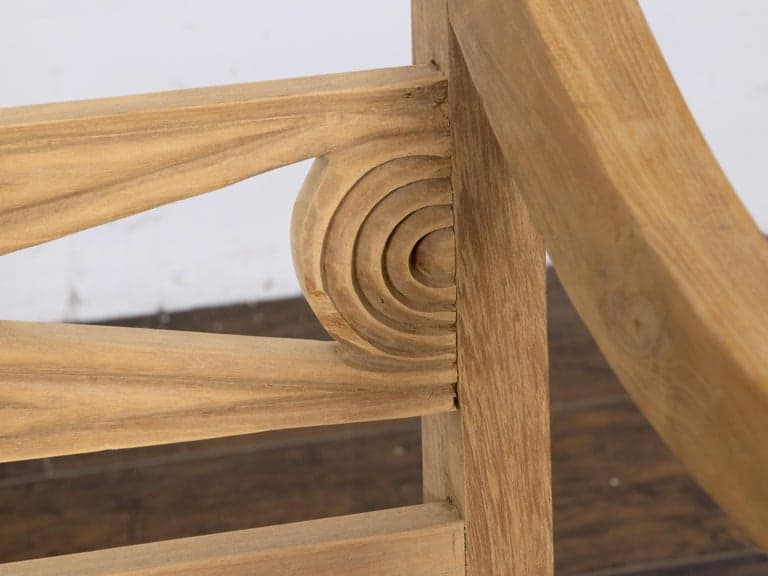 English Midcentury Teak Bench with Carved Rosettes and Slatted Seat - Image 10