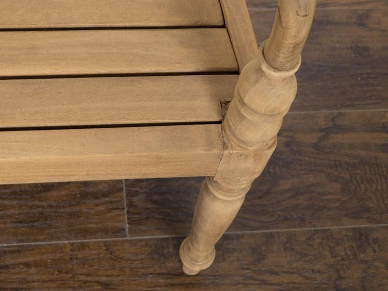 English Midcentury Teak Bench with Carved Rosettes and Slatted Seat - Image 9