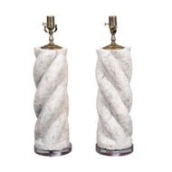Pair of 19th Century Carved Stone Spiral Column Lamps on Lucite Bases
