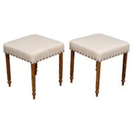 Pair of English 19th Century Mahogany Stools with Linen Upholstery