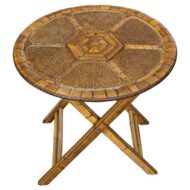 Vintage Bamboo and Woven Rattan Round Folding Side Table